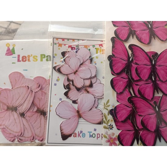 Cake Decor 10 pcs Pink\Purple\Peach Butterfly Happy Birthday Theme Paper Topper For Cake And Cupcake\Pac of 3