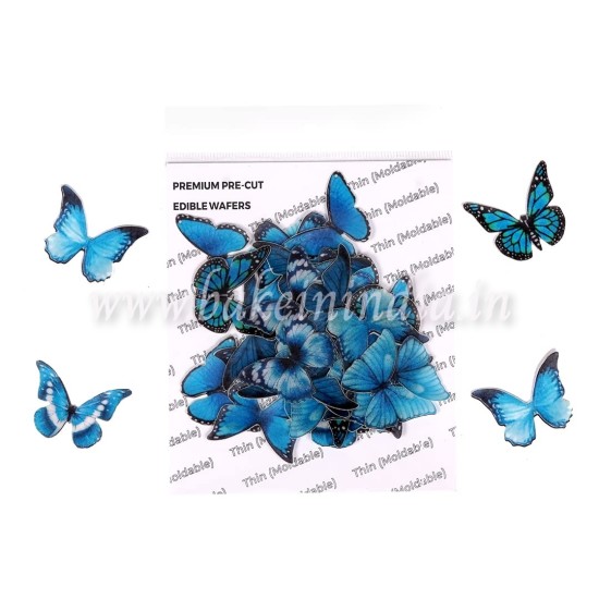 Tastycrafts Edible Pre-Cut Wafer Paper | Stick-on Cake décor | Blue Butterfly | Medium – 30 Pcs