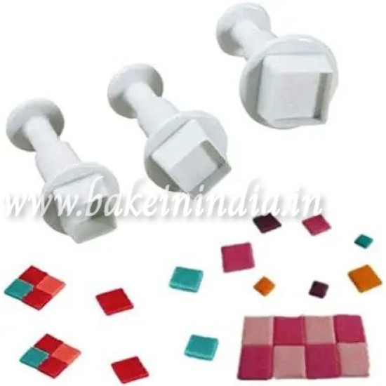 Cake Decor 3 Pieces Square Shape Plunger Cutters Fondant Tool