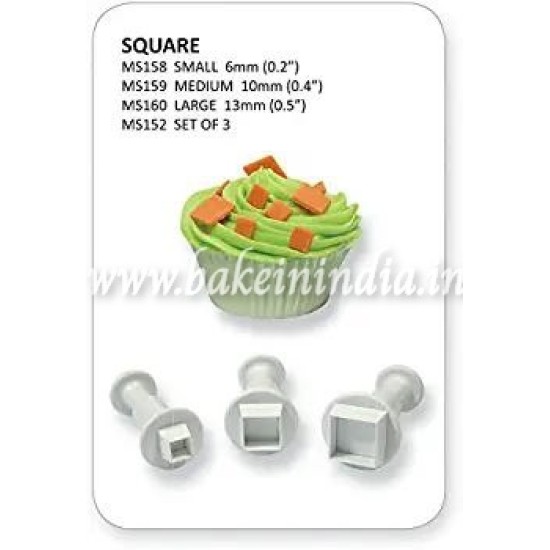 Cake Decor 3 Pieces Square Shape Plunger Cutters Fondant Tool