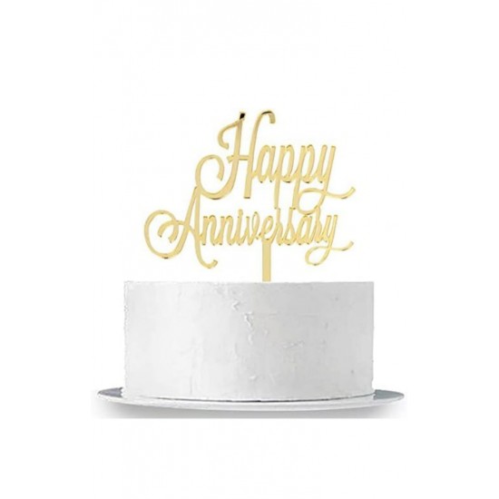 Happy Anniversary Golden Acrylic Cake Topper/ Pack of 1