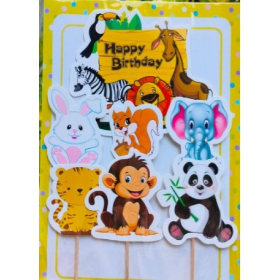 Cake Decor 6 pcs Zoo Animal Happy Birthday Theme Paper Topper For Cake And Cupcake