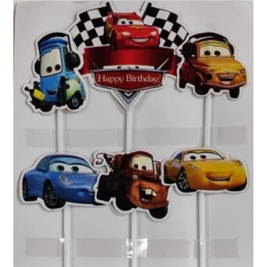 Cake Decor 5 pcs Car Cartoon Happy Birthday Theme Paper Topper For Cake And Cupcake