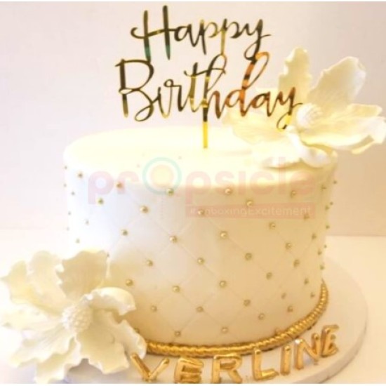 Happy Birthday Acrylic Cake Topper Pack of 1 Gold Cake Decoration Golden