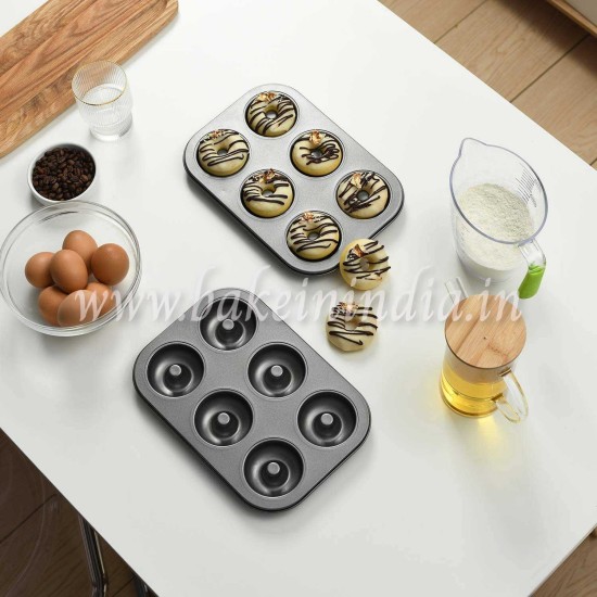 6 Cavity Carbon Steel Donut Baking Pan Tray for Biscuit Muffins(1Pcs)