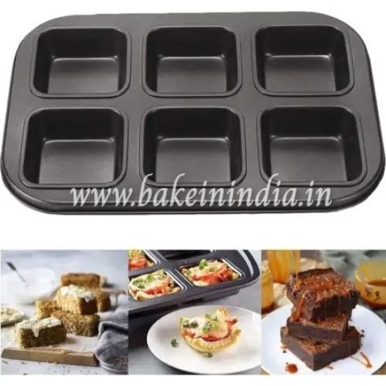 Brownie Cake Tray, Non-Stick Square Muffin Pan Blondie Bakeware, 6 cavity