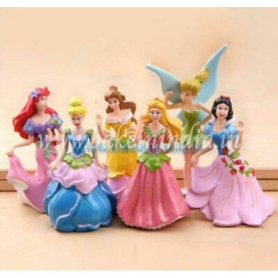 6 pcs Disney Princess Cake Toppers Dolls Character