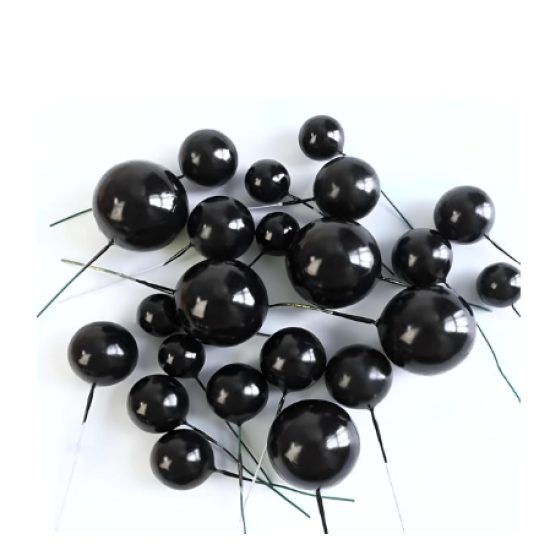 20 pc BLACK FAUX BALL CAKE TOPPER Ball Topper Cake Decorating faux ball topper 4 size mix ball cake topper cake decoration cake decorating balls cake topper (BLACK)