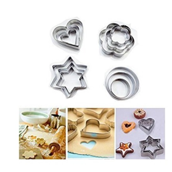 12Pcs Star,Circle,Heart and Flowers with 4 Shape Stainless Steel Cookie Cutter, Cutter Bakeware Mould Biscuit Mould Set Sugar Arts Fondant Cake Decoration Tools