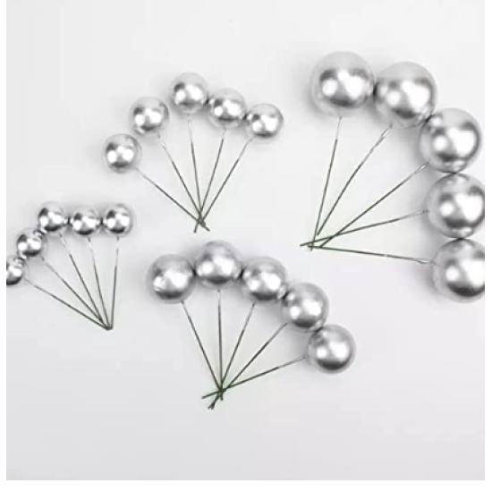 20 pc SILVER FAUX BALL CAKE TOPPER Ball Topper