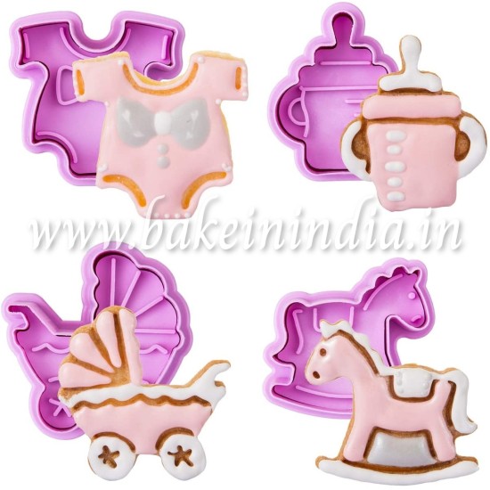 Baby Shower Plastic Fondant and Biscuit Plunger Cutter -4 Pieces