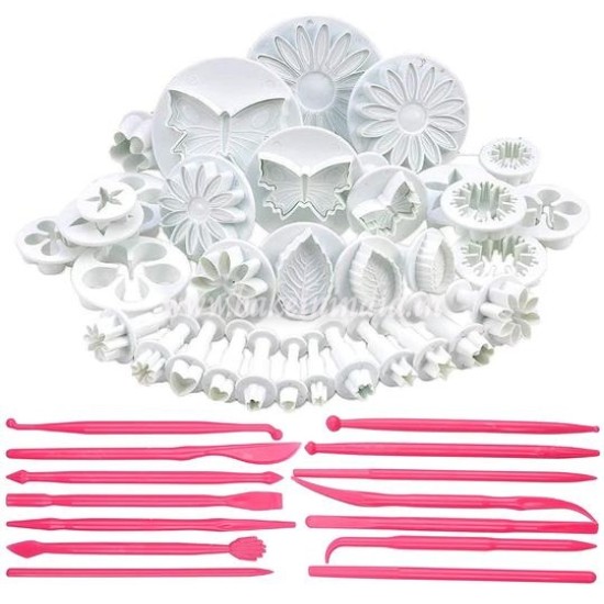 47 Piece Fondant Cake Cookie Plunger Cutter Sugarcraft Flower Leaf Butterfly Heart Shape Decorating Mold