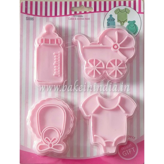 Baby Shower Theme Baby Pram Dress Bottle and Toy Biscuit Cookie Plunger Cutter