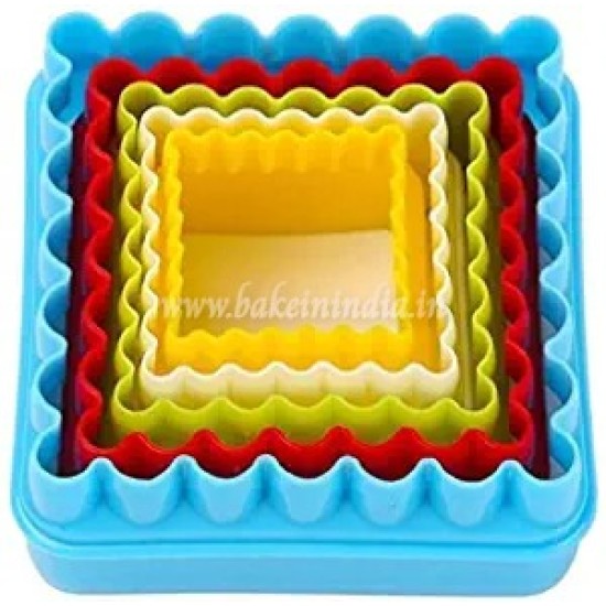 Square Plastic Shaped Cookie Cutter Multicolor for Cake Fondant & Biscuit (5 Piece Set)